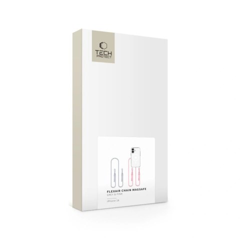 Etui Tech-Protect Flexair Chain MagSafe na iPhone 16 - przezroczyste + 2 smycze (różowa i szara)