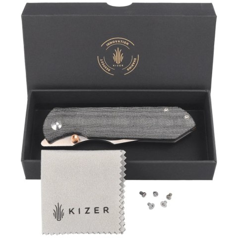 Nóż składany Kizer Harpoon Fold Gray Titanium / Black Norplex UltreX Micarta, Satin Elmax by Maverick Customs (Ki4784A2)
