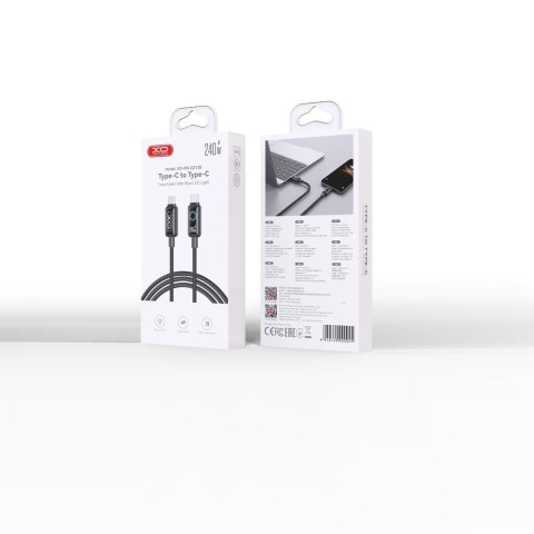 XO kabel NB-Q312B PD USB-C - USB-C 2,0m 240W czarny z LED