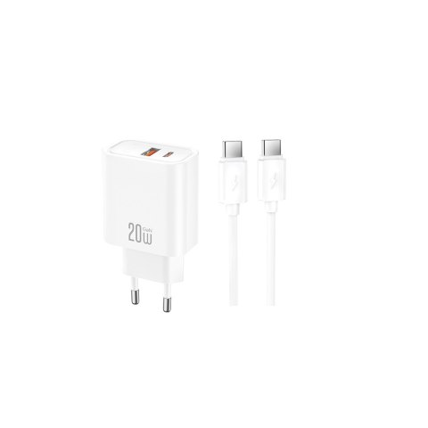 XO ładowarka sieciowa CE42 PD 30W 1x USB-C 1x USB biała + kabel USB-C - USB-C