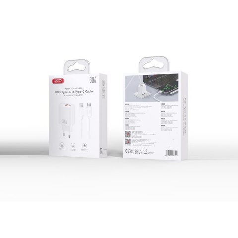 XO ładowarka sieciowa CE42 PD 30W 1x USB-C 1x USB biała + kabel USB-C - USB-C