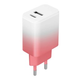 Setty ładowarka sieciowa USB + USB-C 20W LSIG-AC-20 gradient biało-różowa