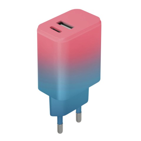 Setty ładowarka sieciowa USB + USB-C 20W LSIG-AC-20 gradient turkusowo-różowy