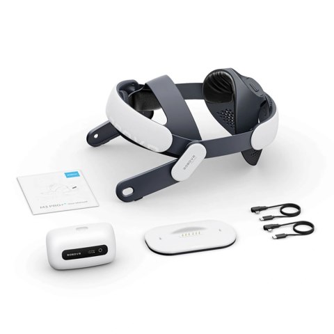 Pasek na głowę BoboVR M3 Pro+ z akumulatorem 6500 mAh i stacją ładującą do Meta Quest 3 / 3S - biały