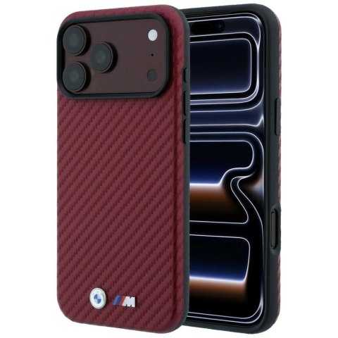 BMW futerał do IPHONE 18 Pro Max/17 Pro Max kompatybilny z MagSafe (Carbon Metal Logo) bordowy
