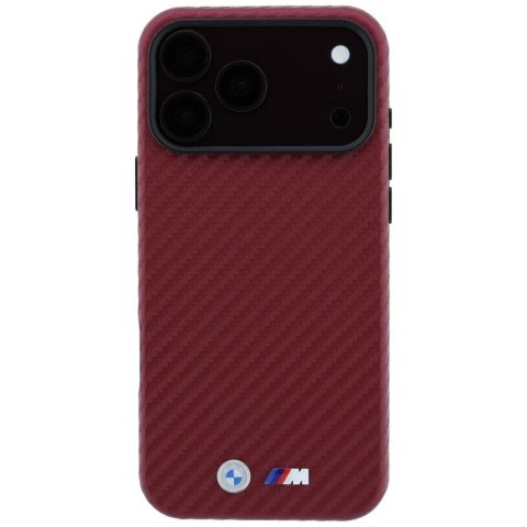 BMW futerał do IPHONE 18 Pro Max/17 Pro Max kompatybilny z MagSafe (Carbon Metal Logo) bordowy