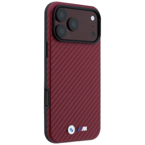 BMW futerał do IPHONE 18 Pro Max/17 Pro Max kompatybilny z MagSafe (Carbon Metal Logo) bordowy