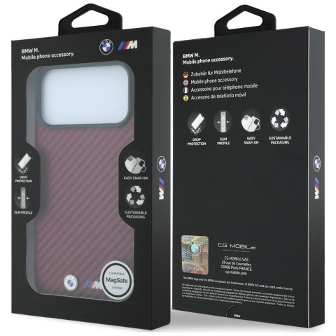 BMW futerał do IPHONE 18 Pro Max/17 Pro Max kompatybilny z MagSafe (Carbon Metal Logo) bordowy