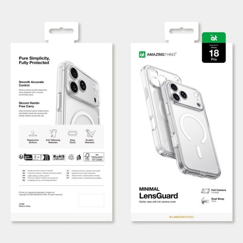 Etui AMAZINGTHING Minimal Mag Lens Case na iPhone 18 Pro z osłoną aparatu i mocowaniem na smycz kompatybilne z MagSafe - przezro
