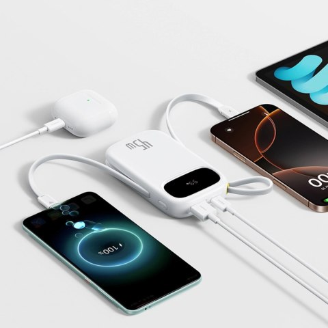 Powerbank Baseus EnerFill FC31 QPow3 10000mAh 45W z wyświetlaczem cyfrowym z 2 wbudowanymi kablami USB-C - biały
