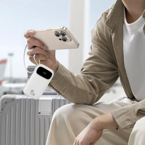 Powerbank Baseus EnerFill FC31 QPow3 10000mAh 45W z wyświetlaczem cyfrowym z 2 wbudowanymi kablami USB-C - biały