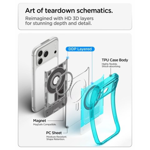 SPIGEN futerał ULTRA HYBRID kompatybliny z MagSafe do IPHONE 18 Pro / 17 Pro c-one bondi blue