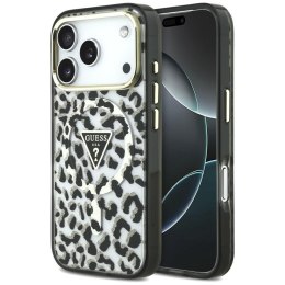 Etui Guess IML Leopard Glitter Triangle Logo MagSafe do iPhone 18 Pro / 17 Pro czarny