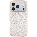 Etui Guess IML Leopard Glitter Triangle Logo MagSafe do iPhone 18 Pro / 17 Pro różowy