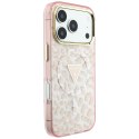 Etui Guess IML Leopard Glitter Triangle Logo MagSafe do iPhone 18 Pro Max / 17 Pro Max różowy