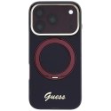 Etui Guess IML Ring Stand 360 Script Metal Logo MagSafe do iPhone 18 Pro Max / 17 Pro Max burgundowy