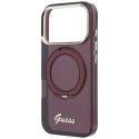 Etui Guess IML Ring Stand 360 Script Metal Logo MagSafe do iPhone 18 Pro Max / 17 Pro Max burgundowy
