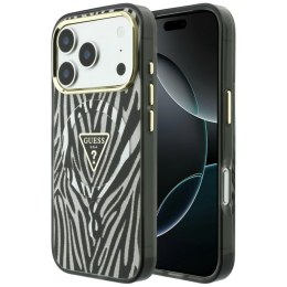 Etui Guess IML Zebra Glitter Triangle Logo MagSafe do iPhone 18 Pro / 17 Pro srebrny