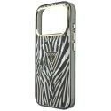Etui Guess IML Zebra Glitter Triangle Logo MagSafe do iPhone 18 Pro Max / 17 Pro Max srebrny
