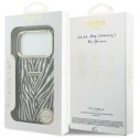 Etui Guess IML Zebra Glitter Triangle Logo MagSafe do iPhone 18 Pro Max / 17 Pro Max srebrny