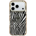 Etui Guess IML Zebra Glitter Triangle Logo MagSafe do iPhone 18 Pro Max / 17 Pro Max złoty