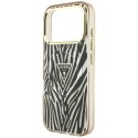 Etui Guess IML Zebra Glitter Triangle Logo MagSafe do iPhone 18 Pro Max / 17 Pro Max złoty