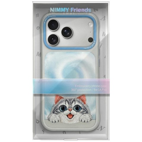 NIMMY etui do IPHONE 18 Pro / 17 Pro BIG EYED LYING SILVER SHADED CAT szary