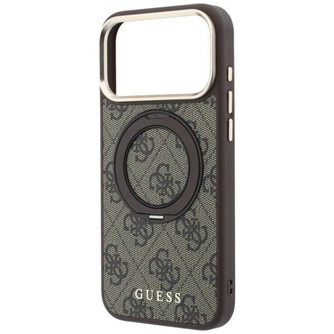 Etui Guess Ring Stand 360 4G Classic Logo MagSafe na iPhone 18 Pro / 17 Pro - brązowe