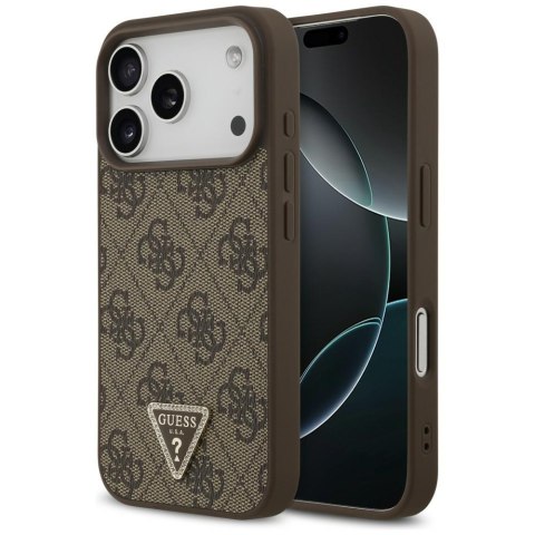 Etui Guess do iPhone 18 Pro / 17 Pro Leather 4G Triangle Strass MagSafe brązowy