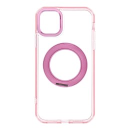 Etui na iPhone 11 Frame Circle Stand zgodne z MagSafe różowe