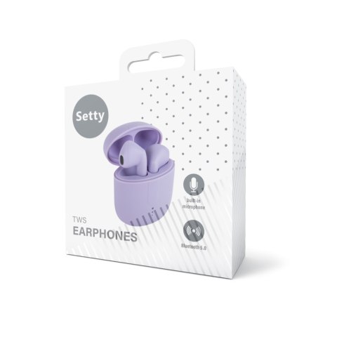 Setty słuchawki Bluetooth TWS z etui ładującym STWS-19 liliowe