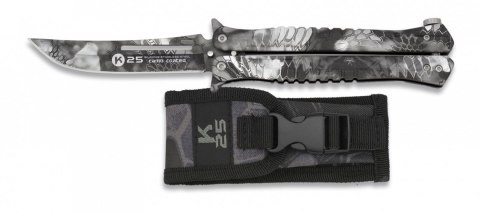 K25 Nóż Motylek Balisong 02142 Black Phyton, Powłoka Camo, T-bar