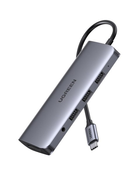 Adapter 10w1 UGREEN HUB USB-C CM179 do HDMI 4K, 3x USB 3.0, Typ-C PD, RJ45, SD, Micro SD, VGA, AUX (szary)