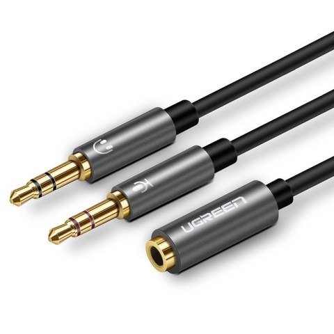 UGREEN AV140 Rozdzielacz audio AUX słuchawki + mikrofon do kabel mini jack 3,5 mm, 28cm, aluminium (czarny)