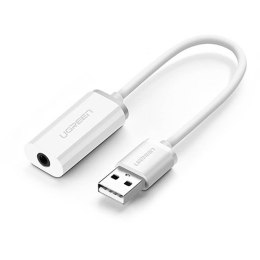 Adapter audio UGREEN US206, USB do Mini Jack 3.5mm AUX 15cm (biały)