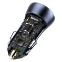 Ładowarka samochodowa Baseus Golden Contactor Pro, 2x USB, 40W (szara) + kabel USB do USB-C 1m (czarny)