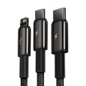 Kabel USB 3w1 Baseus Tungsten Gold, USB do micro USB / USB-C / Lightning, 3.5A, 1.5m (czarny)