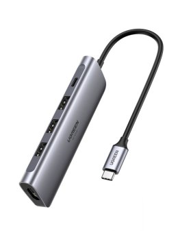 Adapter 5w1 UGREEN CM136 Hub USB-C do 3x USB 3.0 + HDMI 4K + USB-C PD 100W (szary)