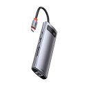 Hub 8w1 Baseus Metal Gleam Series, USB-C do 3x USB 3.0 + HDMI + USB-C PD + Ethernet RJ45 + microSD/SD