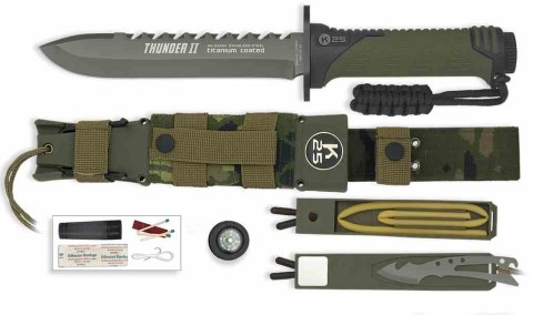 K25 THUNDER II Nóż Taktyczny 17 cm, Powłoka Tytanowa, Survival Kit