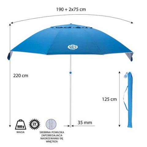 Parasol plażowy XL 220 cm z filtrem UV NILS CAMP NC7822