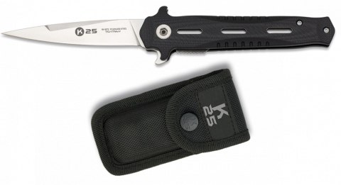 Nóż składany K25 Tactical Black G10, Satin Finish (18711)