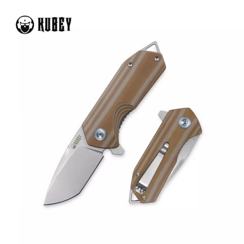 Nóż Kubey Knife Campe, Striped Beige G10, Sandblast D2 (KU203F)