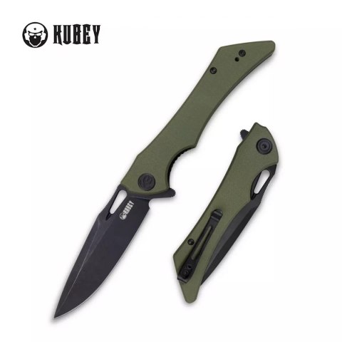 Nóż składany Kubey Raven Green G10, Dark Stonewashed AUS-10 by Jelly Jerry (KB245I)