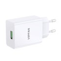 Ładowarka sieciowa VFAN E03, 1x USB, 18W, QC 3.0 + kabel Lightning (biała)