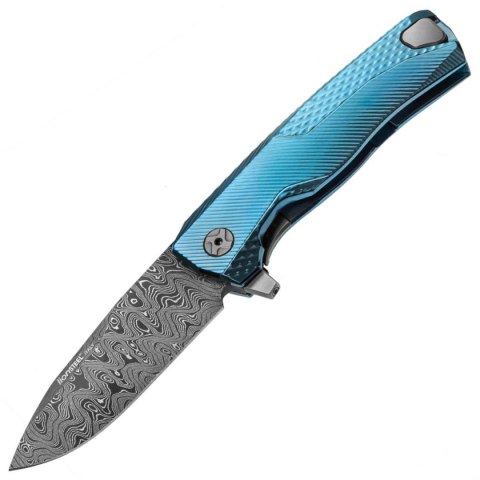 Nóż składany LionSteel ROK Blue Titanium, Chad Nichols Scrambled Damascus (ROK DD BL)