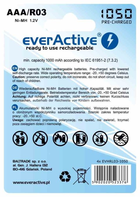Akumulatorki everActive R03/AAA 1050 mAh, 4 szt.