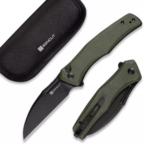 Nóż składany Sencut Watauga Dark Green Canvas Micarta, Black Stonewashed D2 (S21011-2)