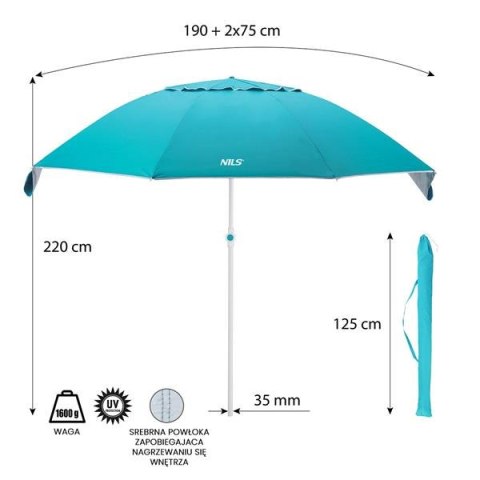Parasol plażowy turkusowy XL 220 cm NILS NC7822