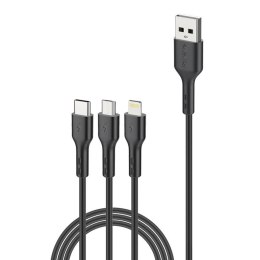 Kabel 3w1 USB do USB-C / Lightning / Micro USB Foneng X36, 2.4A, 2m (czarny)